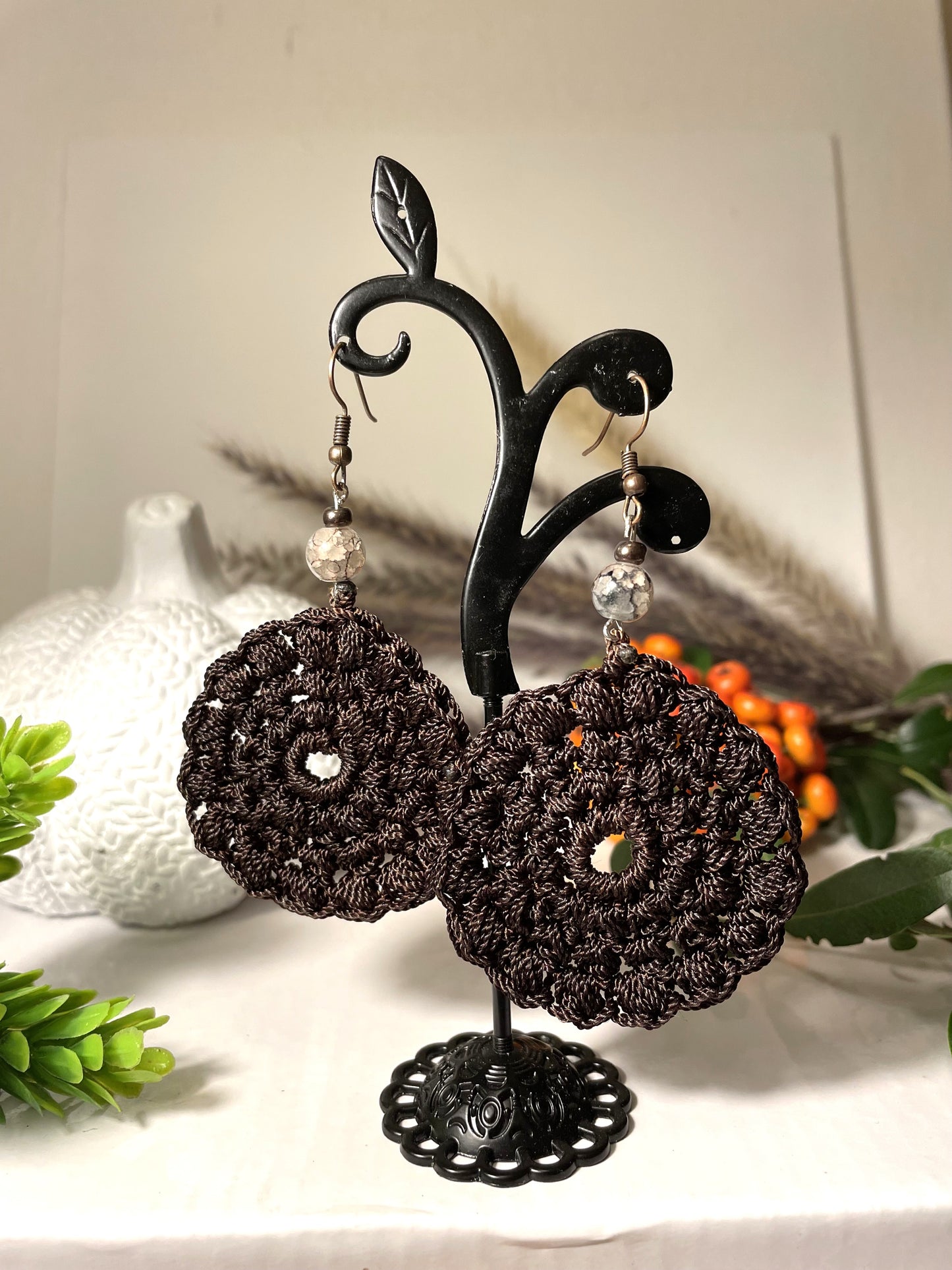 LARGE DARK BROWN EARRINGS