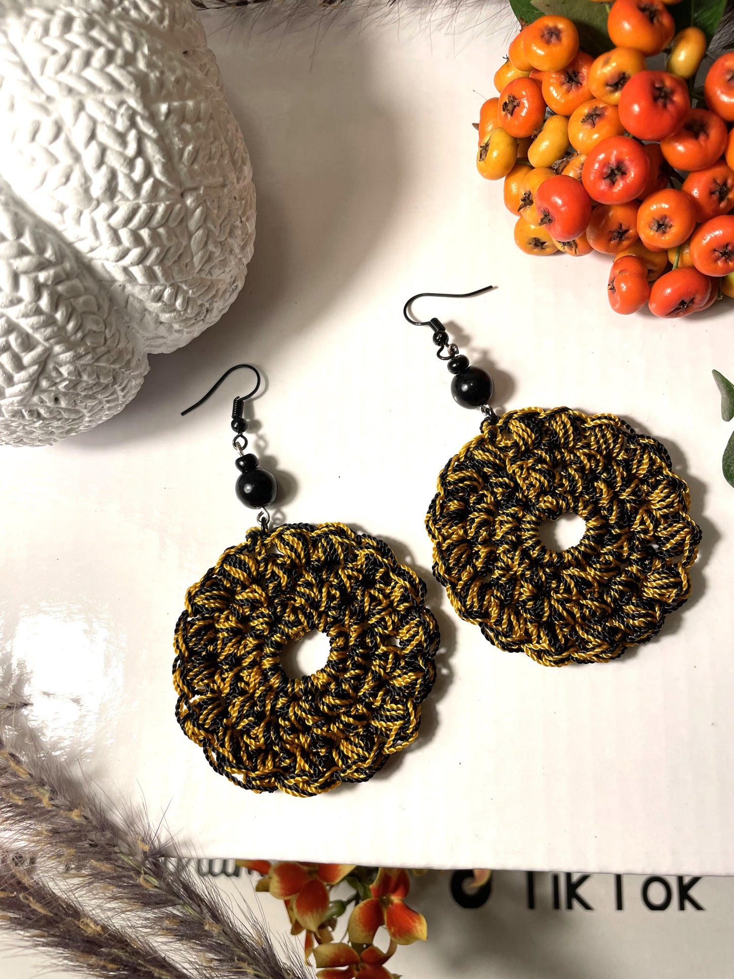 LARGE BLACK & GOLD EARRINGS