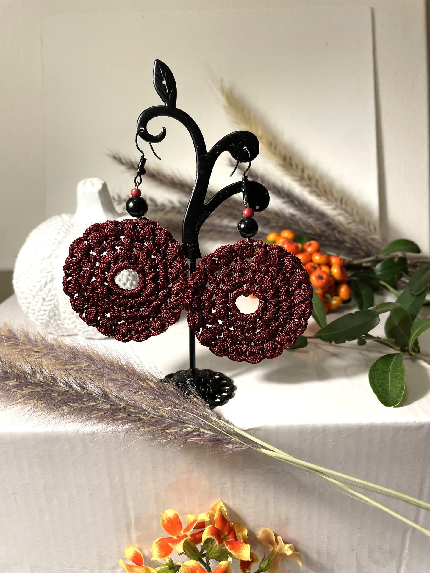 LARGE BURGUNDY EARRINGS